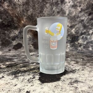 Homer Simpson 'Will Work for Duff' Frosted Glass Beer Mug - White